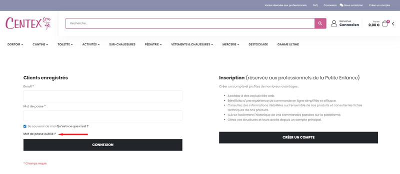 Centex wachtwoord resetten